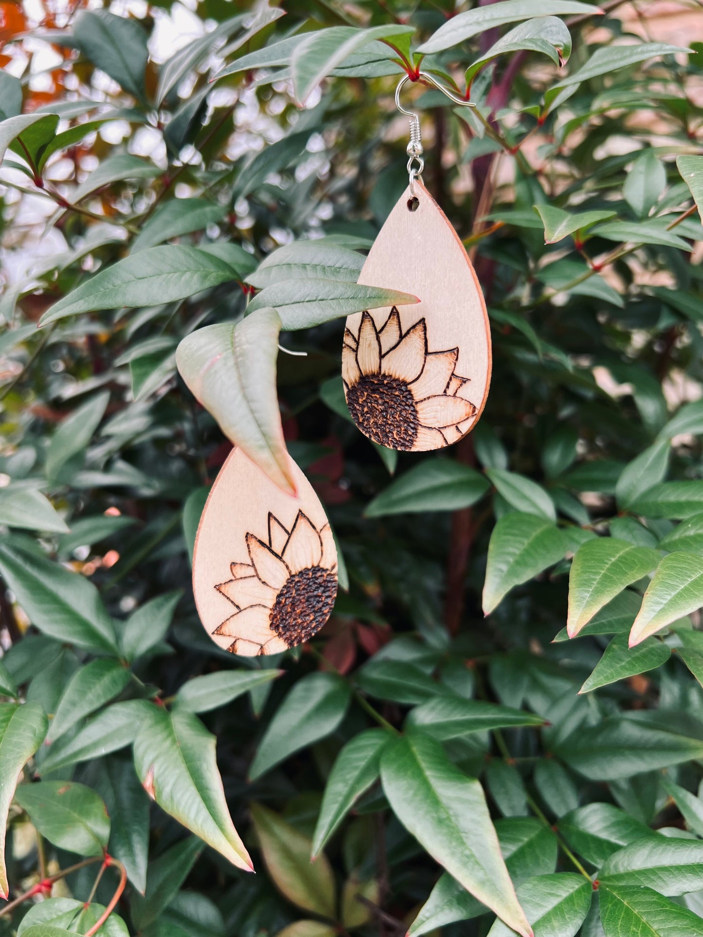 sunflower tear drop style wooden earrings My Store