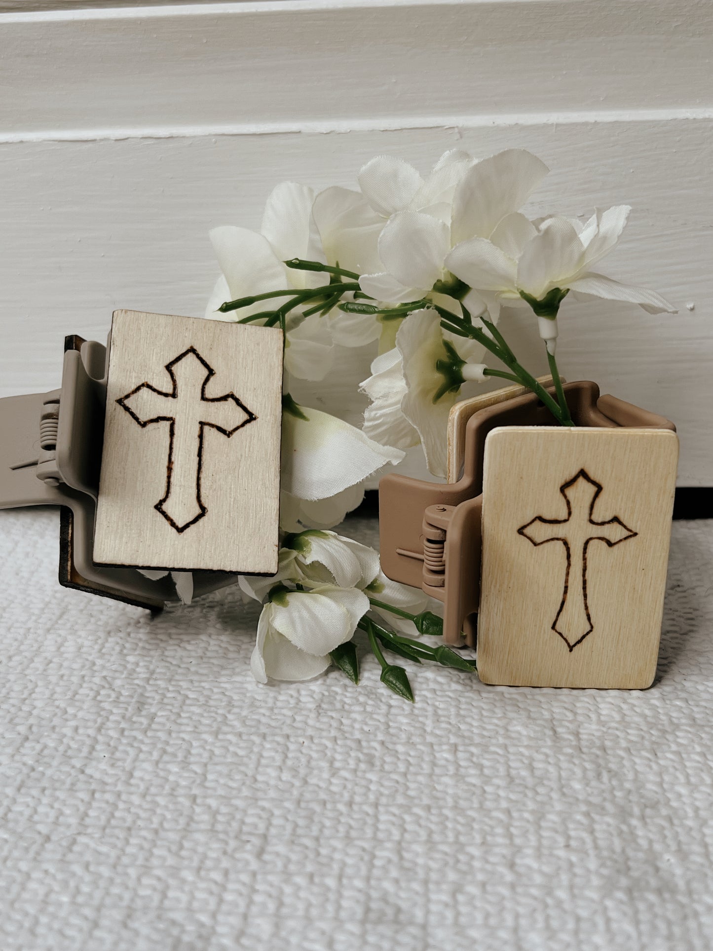 Cross design wooden hair clip My Store