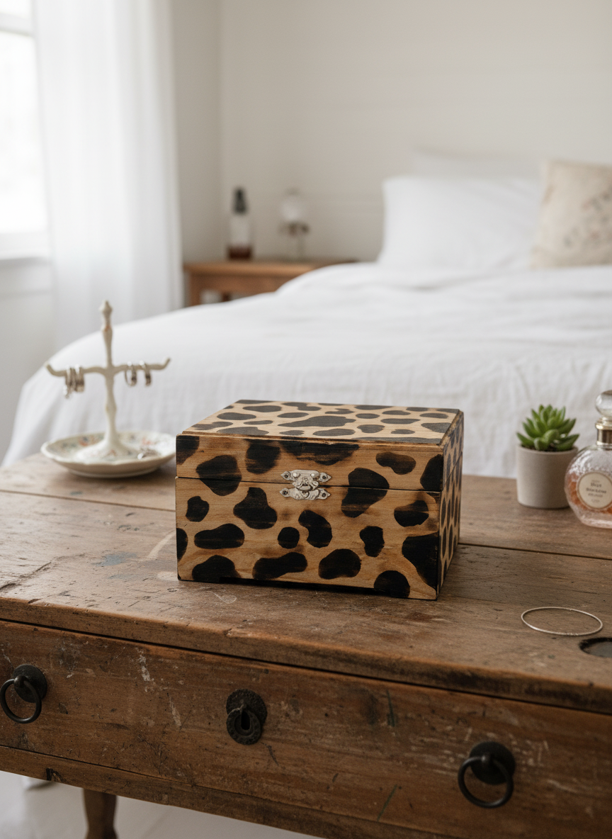 Cow print wooden jewelry box My Store