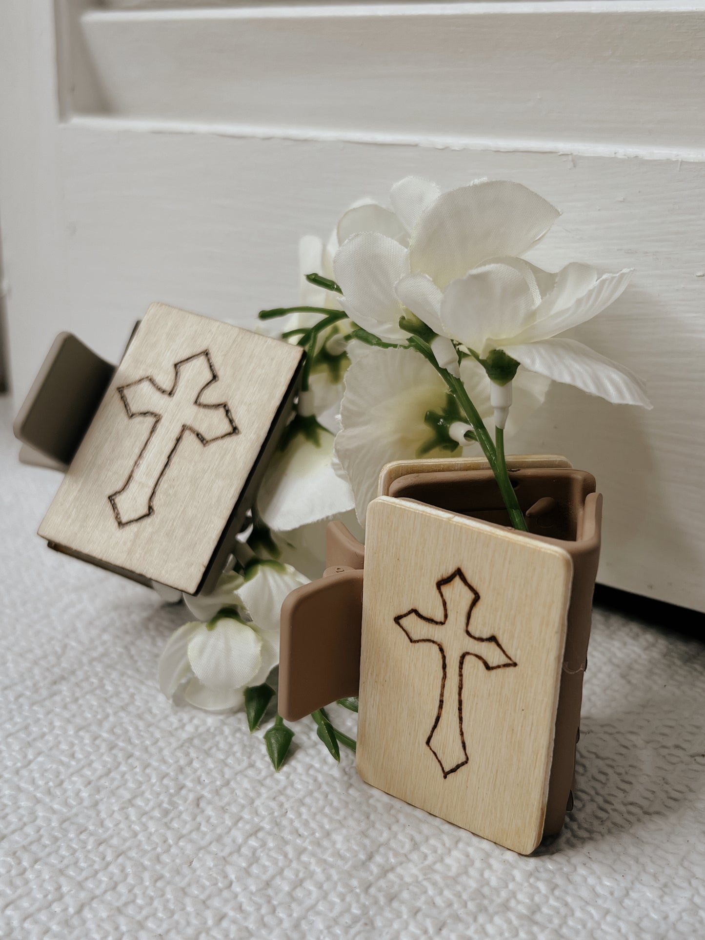 Cross design wooden hair clip My Store