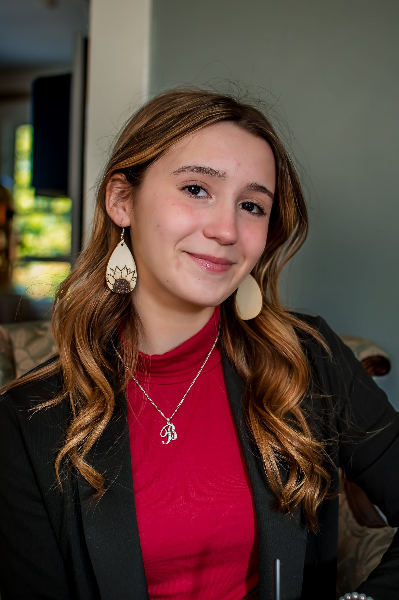 sunflower tear drop style wooden earrings My Store