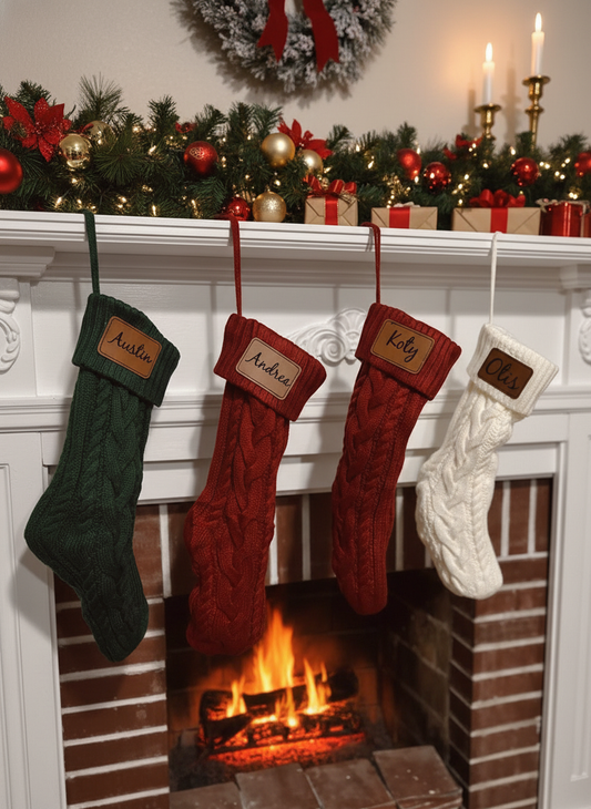 Custom name leather patch knit stockings My Store