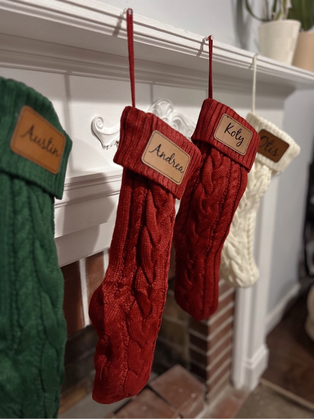 Custom name leather patch knit stockings My Store