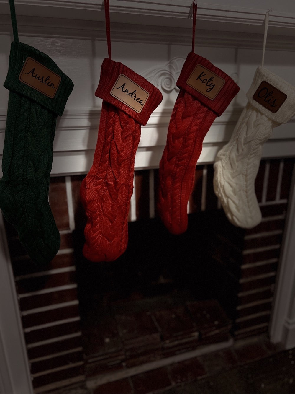 Custom name leather patch knit stockings My Store