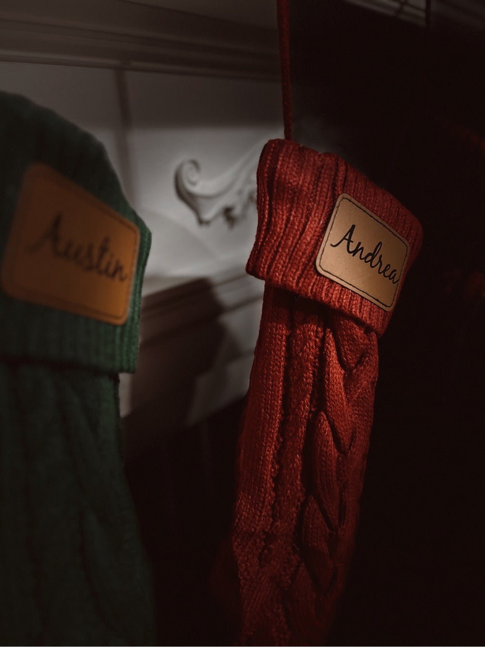 Custom name leather patch knit stockings My Store