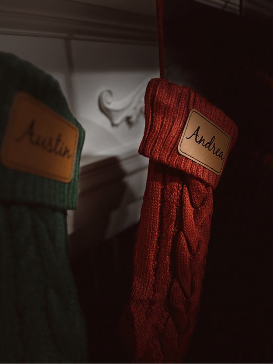 Custom name leather patch knit stockings My Store