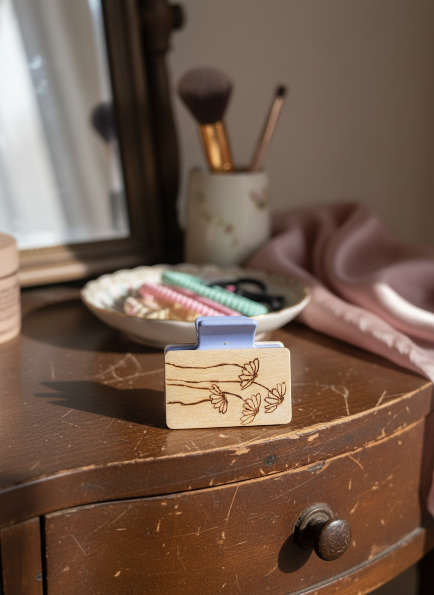 Floral wooden hair clips My Store